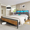DE.SIKAIC Betten Bett mit Lattenrost aus Metall, Bettgestell mit LED Beleuchtung, Kopfteil & Ladestation, Braun+Grau