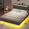DE.SIKAIC Betten Dunkelgrau / Metall / 160×200 cm Modernes Schwebebett 160x200 cm, Leinen gepolstertes Doppelbett mit LED-Beleuchtung, Ladestation, hohem Kopfteil, Dunkelgrau