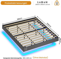 DE.SIKAIC Betten Grau / 180x200cm / Metall Metall Schwebebett Bettgestell mit LED Beleuchtung und Lattenrost Grau