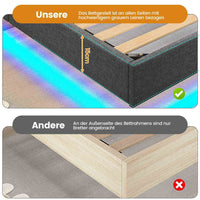 DE.SIKAIC Betten Metall Schwebebett Bettgestell mit LED Beleuchtung und Lattenrost Grau