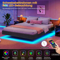 DE.SIKAIC Betten Metall Schwebebett Bettgestell mit LED Beleuchtung und Lattenrost Grau