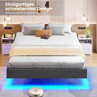 DE.SIKAIC Betten Metall Schwebebett Bettgestell mit LED Beleuchtung und Lattenrost Grau