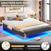 DE.SIKAIC Betten Metall Schwebebett Bettgestell mit LED Beleuchtung und Lattenrost Grau
