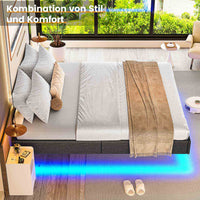 DE.SIKAIC Betten Metall Schwebebett Bettgestell mit LED Beleuchtung und Lattenrost Grau
