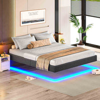 DE.SIKAIC Betten Metall Schwebebett Bettgestell mit LED Beleuchtung und Lattenrost Grau
