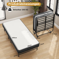 DE.SIKAIC Betten Schwarz / Metall / Modern Klappbett 90x200 Erwachsene mit 10cm Dicker Schaumstoff Matratze