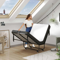 DE.SIKAIC Betten Schwarz / Metall / Modern Klappbett  feldbett 90x200 cm Erwachsene Gästebett mit 10cm Schaumstoff Matratze Reisebett mit 4 Laufrollen