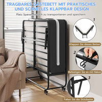 DE.SIKAIC Betten Schwarz / Metall / Modern Klappbett  feldbett 90x200 cm Erwachsene Gästebett mit 10cm Schaumstoff Matratze Reisebett mit 4 Laufrollen