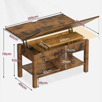 DE.SIKAIC Couchtisch Vintagebraun / Holzwerkstoff / Bauernhof 3-in-1-Multifunktions-Wohnzimmertisch Couchtisch Kaffeetisch lässt Sich in einen Esszimmertische (Vintagebraun)