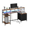 DE.SIKAIC Gaming Tisch Braun / Legierter Stahl / Modern Gaming Tisch mit led und Steckdose mit Druckerregal und Monitorständer 2 Haken Computertisch Braun