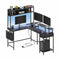 DE.SIKAIC Gaming Tisch Schwarz / Legierter Stahl / Modern L Form Gaming Schreibtisch mit LED, Reversibel Computertisch mit Bücherregal und Monitorständer, Gaming Tisch mit Steckdose Schwarz