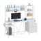 DE.SIKAIC Gaming Tisch Weiß / Holzwerkstoff / Modern Gaming Tisch mit LED, Steckdose, 2 Schubladen, und verstellbare Ablagen, Weiß