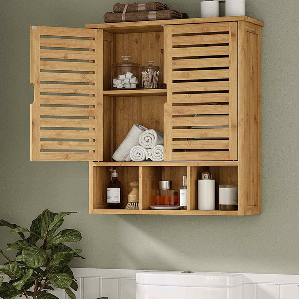 Badezimmer-Wandschrank aus Holz, Medizinschränke mit 2 Türen und  verstellbaren Regalen mit 3 Fächern