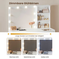 DE.SIKAIC Schminktische Weiß / Holz / Modern Schminktisch mit Beleuchtung, Einstellbare Helligkeit, 5 Schubladen, Weiß