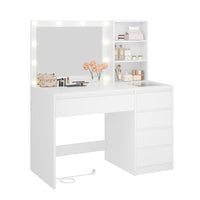 DE.SIKAIC Schminktische Weiß / Holz / Modern Schminktisch mit Beleuchtung, Einstellbare Helligkeit, 5 Schubladen, Weiß