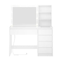 DE.SIKAIC Schminktische Weiß / Holz / Modern Schminktisch mit Beleuchtung, Einstellbare Helligkeit, 5 Schubladen, Weiß