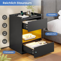 LED Nachttisch mit Ladestation, 2 Schubladen und 1 Fach Beistelltisch, für Schlafzimmer, Wohnzimmer 40x35x60cm