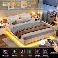 DE.SIKAIC Betten Beige / 140x200cm / Metall Modern Schwebebett Bettgestell 140x200 cm mit LED Beleuchtung Grauem Leinen Polsterbett Beige