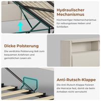 DE.SIKAIC Betten Beige / Holzwerkstoff&Metall / 140 x 200 cm Polsterbett Schlafsofa 140x200 mit hydraulischem Stauraum,  Beige