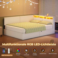 DE.SIKAIC Betten Beige / Holzwerkstoff&Metall / 140 x 200 cm Polsterbett Schlafsofa 140x200 mit hydraulischem Stauraum,  Beige