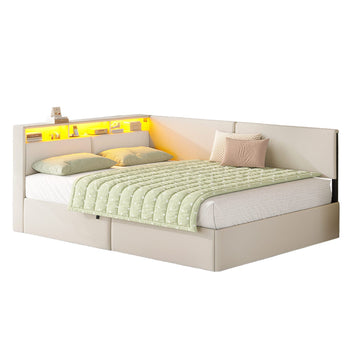DE.SIKAIC Betten Beige / Holzwerkstoff&Metall / 140 x 200 cm Polsterbett Schlafsofa 140x200 mit hydraulischem Stauraum,  Beige