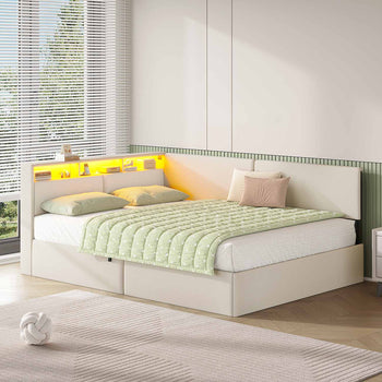 DE.SIKAIC Betten Beige / Holzwerkstoff&Metall / 140 x 200 cm Polsterbett Schlafsofa 140x200 mit hydraulischem Stauraum,  Beige