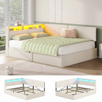 DE.SIKAIC Betten Beige / Holzwerkstoff&Metall / 140 x 200 cm Polsterbett Schlafsofa 140x200 mit hydraulischem Stauraum,  Beige