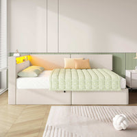 DE.SIKAIC Betten Beige / Holzwerkstoff&Metall / 140 x 200 cm Polsterbett Schlafsofa 140x200 mit hydraulischem Stauraum,  Beige