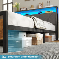 DE.SIKAIC Betten Bett mit Lattenrost aus Metall, Bettgestell mit LED Beleuchtung, Kopfteil & Ladestation, Braun+Grau