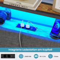 DE.SIKAIC Betten Bett mit Lattenrost aus Metall, Bettgestell mit LED Beleuchtung, Kopfteil & Ladestation, Braun+Grau
