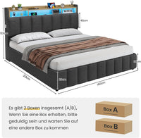 DE.SIKAIC Betten Bett mit LED Beleuchtung, Polsterbett, Regalkopfteil mit Stauraum, Bettgestell mit Lattenrost, bequem, Grau