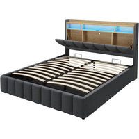DE.SIKAIC Betten Bett mit LED Beleuchtung, Polsterbett, Regalkopfteil mit Stauraum, Bettgestell mit Lattenrost, bequem, Grau
