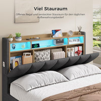 DE.SIKAIC Betten Bett mit LED Beleuchtung, Polsterbett, Regalkopfteil mit Stauraum, Bettgestell mit Lattenrost, bequem, Grau