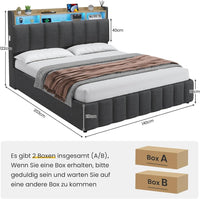 DE.SIKAIC Betten Bett mit LED Beleuchtung, Polsterbett, Regalkopfteil mit Stauraum, Bettgestell mit Lattenrost, bequem, Grau