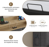 DE.SIKAIC Betten Bett mit LED Beleuchtung, Polsterbett, Regalkopfteil mit Stauraum, Bettgestell mit Lattenrost, bequem, Grau