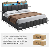 DE.SIKAIC Betten Bett mit LED Beleuchtung, Polsterbett, Regalkopfteil mit Stauraum, Bettgestell mit Lattenrost, bequem, Grau