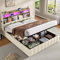 DE.SIKAIC Betten Bett mit LED Beleuchtung, Polsterbett, Regalkopfteil mit Stauraum, Bettgestell mit Lattenrost, bequem, Weiß