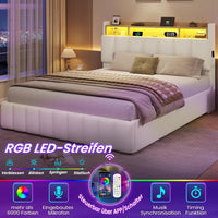 DE.SIKAIC Betten Bett mit LED Beleuchtung, Polsterbett, Regalkopfteil mit Stauraum, Bettgestell mit Lattenrost, bequem, Weiß