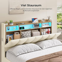 DE.SIKAIC Betten Bett mit LED Beleuchtung, Polsterbett, Regalkopfteil mit Stauraum, Bettgestell mit Lattenrost, bequem, Weiß