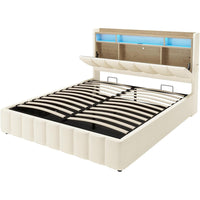 DE.SIKAIC Betten Bett mit LED Beleuchtung, Polsterbett, Regalkopfteil mit Stauraum, Bettgestell mit Lattenrost, bequem, Weiß