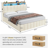 DE.SIKAIC Betten Bett mit LED Beleuchtung, Polsterbett, Regalkopfteil mit Stauraum, Bettgestell mit Lattenrost, bequem, Weiß