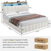 DE.SIKAIC Betten Bett mit LED Beleuchtung, Polsterbett, Regalkopfteil mit Stauraum, Bettgestell mit Lattenrost, bequem, Weiß