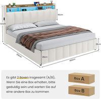 DE.SIKAIC Betten Bett mit LED Beleuchtung, Polsterbett, Regalkopfteil mit Stauraum, Bettgestell mit Lattenrost, bequem, Weiß
