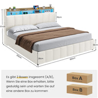 DE.SIKAIC Betten Bett mit LED Beleuchtung, Polsterbett, Regalkopfteil mit Stauraum, Bettgestell mit Lattenrost, bequem, Weiß