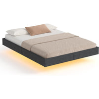 DE.SIKAIC Betten Bettgestell mit LED Beleuchtung, Schwebender visueller Effekt, Polsterbett mit Lattenrost, bequem, Leinenstoff grau