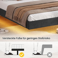 DE.SIKAIC Betten Bettgestell mit LED Beleuchtung, Schwebender visueller Effekt, Polsterbett mit Lattenrost, bequem, Leinenstoff grau
