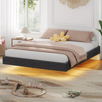 DE.SIKAIC Betten Bettgestell mit LED Beleuchtung, Schwebender visueller Effekt, Polsterbett mit Lattenrost, bequem, Leinenstoff grau
