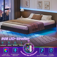 DE.SIKAIC Betten Bettgestell mit LED Beleuchtung, Schwebender visueller Effekt, Polsterbett mit Lattenrost, bequem, Leinenstoff grau