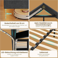 DE.SIKAIC Betten Bettgestell mit LED Beleuchtung, Schwebender visueller Effekt, Polsterbett mit Lattenrost, bequem, Leinenstoff grau