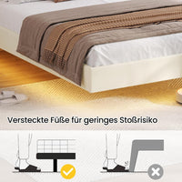 DE.SIKAIC Betten Bettgestell mit LED Beleuchtung, Schwebender visueller Effekt, Polsterbett mit Lattenrost, bequem, PU weiß